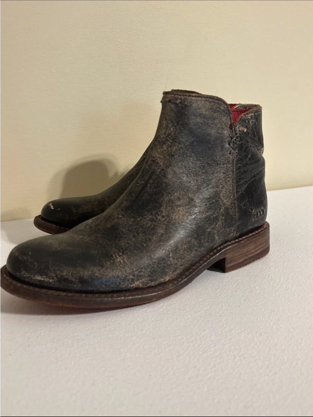 Bed Stu Women's Distressed Black Ankle Booties with Red Lining